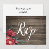 Burgundy Floral Rustic Barn Wood Rsvp Card Kaart (Voorkant / Achterkant)