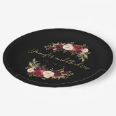 Burgundy Floral Rustic Black Gold Engagement Party Papieren Bordje (Gekanteld)