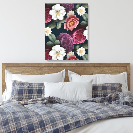 Burgundy Floral Rustic Canvas Afdruk (Insitu (Slaapkamer))