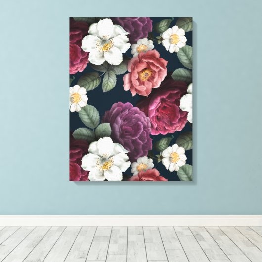 Burgundy Floral Rustic Canvas Afdruk (Insitu (Houten vloer))