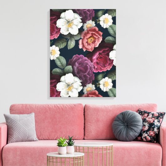 Burgundy Floral Rustic Canvas Afdruk (Insitu (Woonkamer))