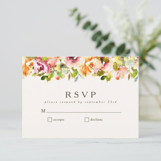 Burgundy Floral Rustic Country Weddenschap Eenvoud RSVP Kaartje (Staand voorkant)