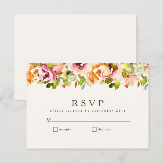 Burgundy Floral Rustic Country Weddenschap Eenvoud RSVP Kaartje (Voorkant / Achterkant)
