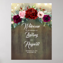 Burgundy Floral Rustic Country Weddenschap Welkom