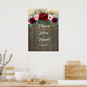 Burgundy Floral Rustic Country Weddenschap Welkom Poster (Keuken)
