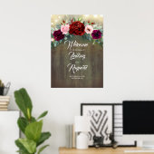 Burgundy Floral Rustic Country Weddenschap Welkom Poster (Thuiskantoor)