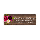 Burgundy Floral Rustic Gold Blush Roos Adres Etiket (Voorkant)