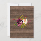 Burgundy Floral Rustic Gold Blush Roos Hartelijk d Bedankkaart (Achterkant)