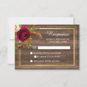 Burgundy Floral Rustic Gold Blush Roos Response RSVP Kaartje (Voorkant)