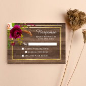 Burgundy Floral Rustic Gold Blush Roos Response RSVP Kaartje