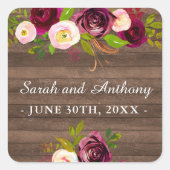Burgundy Floral Rustic Gold Blush Roos Weddenschap Vierkante Sticker (Voorkant)