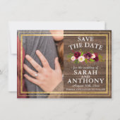 Burgundy Floral Rustic Gold Roos sparen de datum Save The Date (Voorkant)