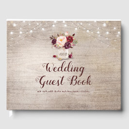 Burgundy Floral Rustic Mason Jar Wedding Gastenboek