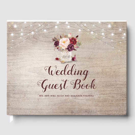 Burgundy Floral Rustic Mason Jar Wedding Gastenboek (Voorkant)