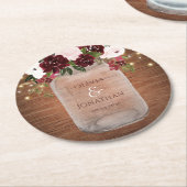 Burgundy Floral Rustic Mason Jar Wedding Ronde Kartonnen Onderzetter (Gebogen)