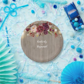 Burgundy Floral Rustic Papieren Bordje (Feest)