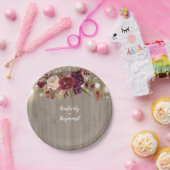 Burgundy Floral Rustic Papieren Bordje (Feest)