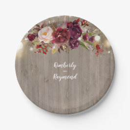 Burgundy Floral Rustic Papieren Bordje