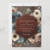 Burgundy Floral Rustic Romance Wedding Kaart (Voorkant)