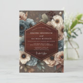 Burgundy Floral Rustic Romance Wedding Kaart (Staand voorkant)