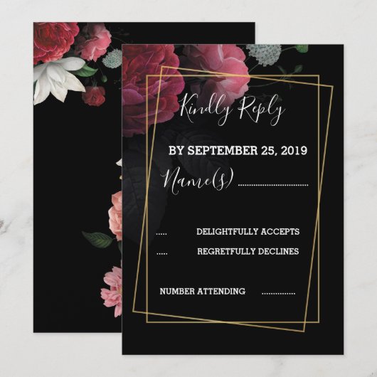 Burgundy Floral Rustic RSVP Kaart (Voorkant / Achterkant)