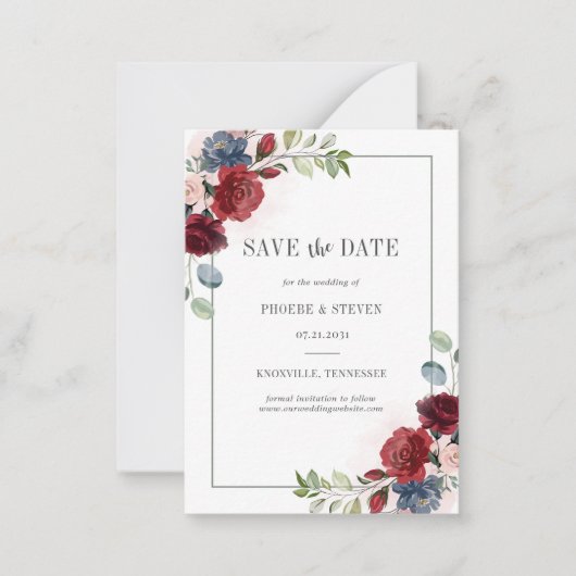 Burgundy Floral Rustic Save the Date Notitiekaartje (Voorkant)