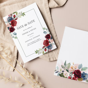 Burgundy Floral Rustic Save the Date Notitiekaartje