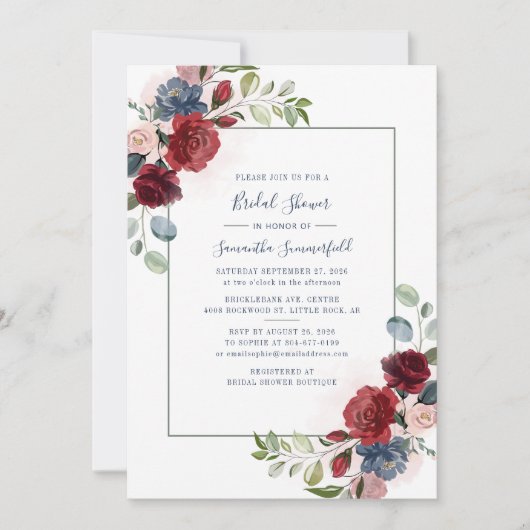 Burgundy Floral Rustic Script Vrijgezellenfeest Kaart (Voorkant)