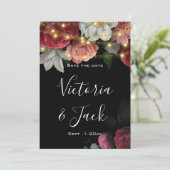 Burgundy Floral Rustic string lig save the dates Kaart (Staand voorkant)