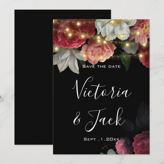 Burgundy Floral Rustic string lig save the dates Kaart (Voorkant / Achterkant)