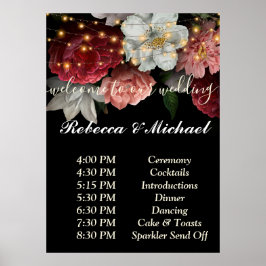 Burgundy Floral Rustic string ligOrder of Events Poster