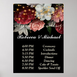 Burgundy Floral Rustic string ligOrder of Events Poster