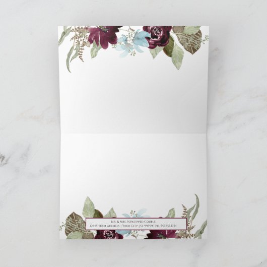 Burgundy Floral Rustic Twinkle Lights Dank je Kaart (Binnen)