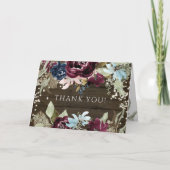 Burgundy Floral Rustic Twinkle Lights Dank je Kaart (Voorkant)