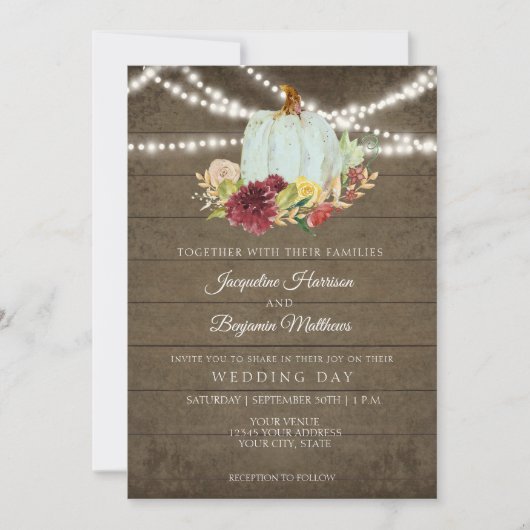 Burgundy Floral Rustic Twinkle Wood met Blue Pumpk Kaart (Voorkant)