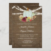 Burgundy Floral Rustic Twinkle Wood met Blue Pumpk Kaart (Voorkant / Achterkant)