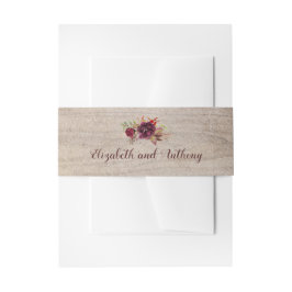 Burgundy Floral Rustic Uitnodigingen Wikkel