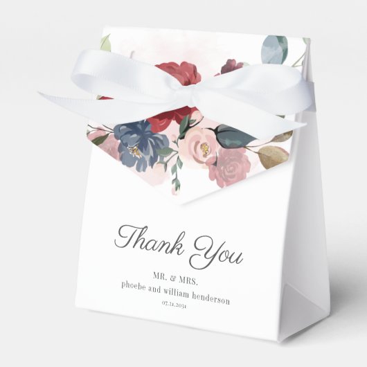 Burgundy Floral Rustic Wedding Bedankdoosjes (Voorkant Zijde)