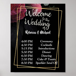 Burgundy Floral Rustic Wedding Order of Events P Poster