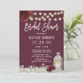 Burgundy Floral Rustic Wood Lantern Vrijgezellenfe Kaart (Staand voorkant)