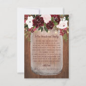 Burgundy Floral Rustic Wood Mason Jar Wedding Bedankkaart (Achterkant)