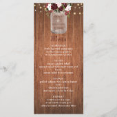 Burgundy Floral Rustic Wood Mason Jar Wedding Menu (Voorkant)