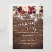 Burgundy Floral Rustic Wood met kerstfeest Kaart (Voorkant)