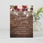 Burgundy Floral Rustic Wood met kerstfeest Kaart (Staand voorkant)