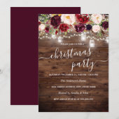 Burgundy Floral Rustic Wood met kerstfeest Kaart (Voorkant / Achterkant)