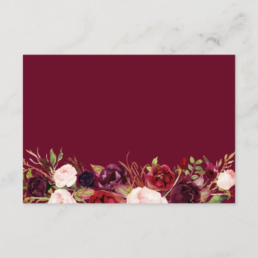 Burgundy Floral Rustic Wood Wedding Details Informatiekaartje (Achterkant)