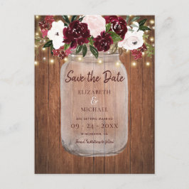 Burgundy Floral Rustic Wood Wedding Save the Date Aankondigingskaart