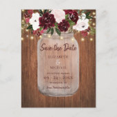 Burgundy Floral Rustic Wood Wedding Save the Date Aankondigingskaart (Voorkant)