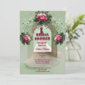 Burgundy Floral Sage Greenery Blush Bridal Shower Kaart (Staand voorkant)