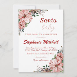 Burgundy Floral Santa Baby kerstBaby shower Kaart